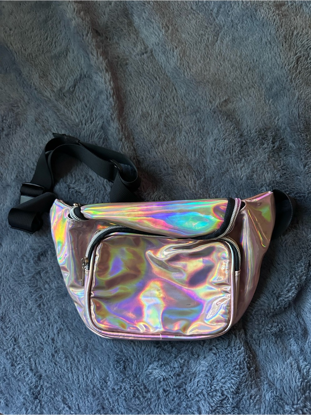 Holographic Iridescent Women’s Waist Bag - Black Strap